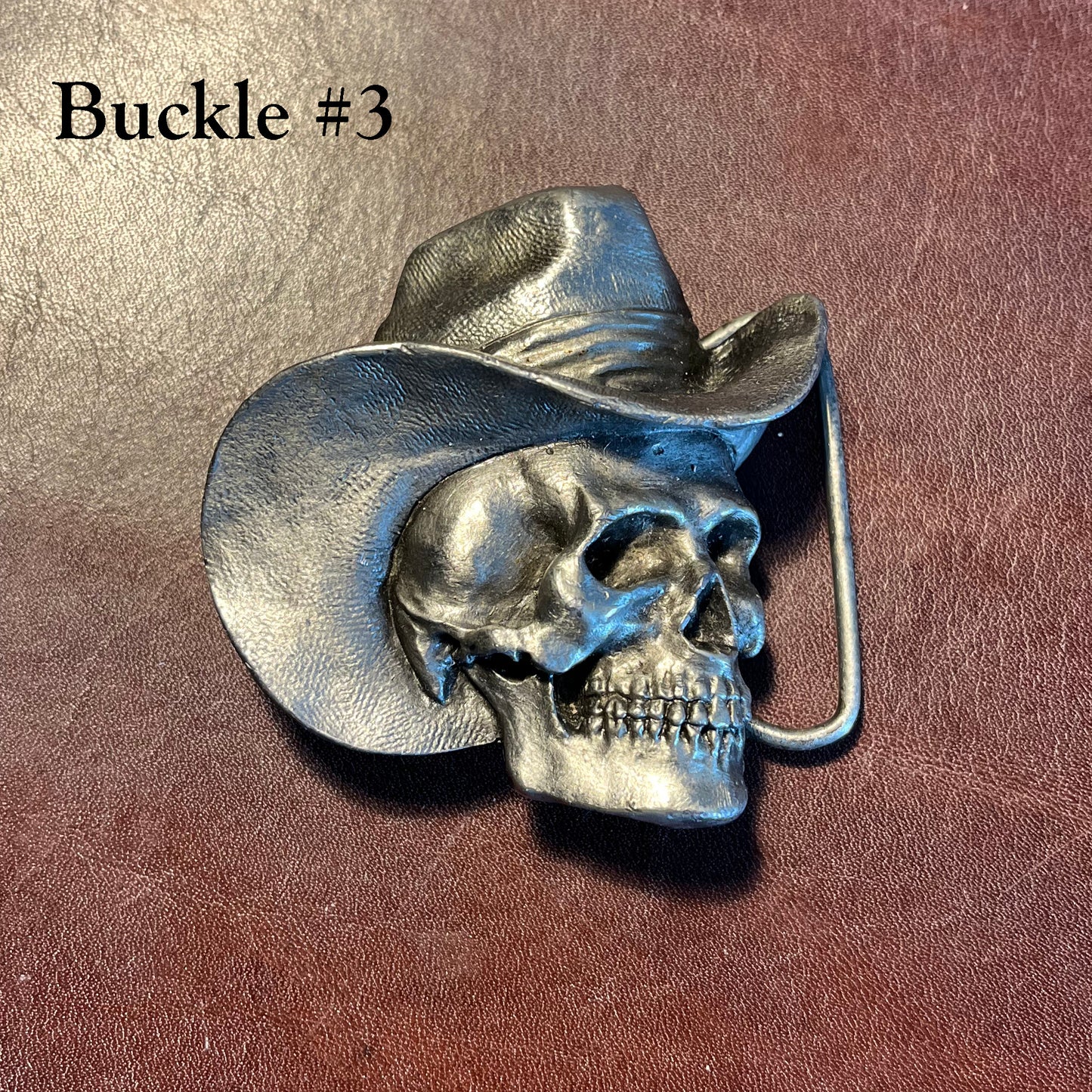 El Pistolero Muerto - Handmade Oak Bark Tanned Leather Belt -Skull Cowboy Buckle