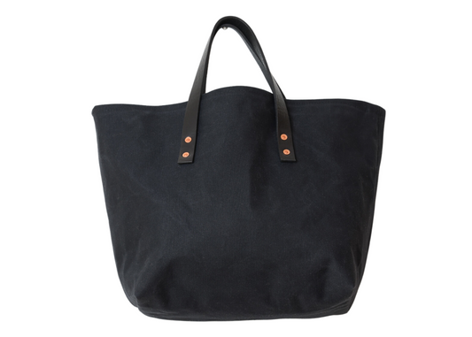 Black Canvas Tote with Leather Handles