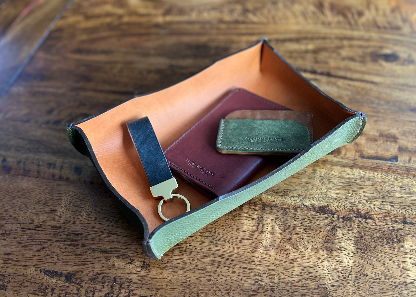 "Quattro" - Handcrafted Rectangular Italian Leather Valet Tray