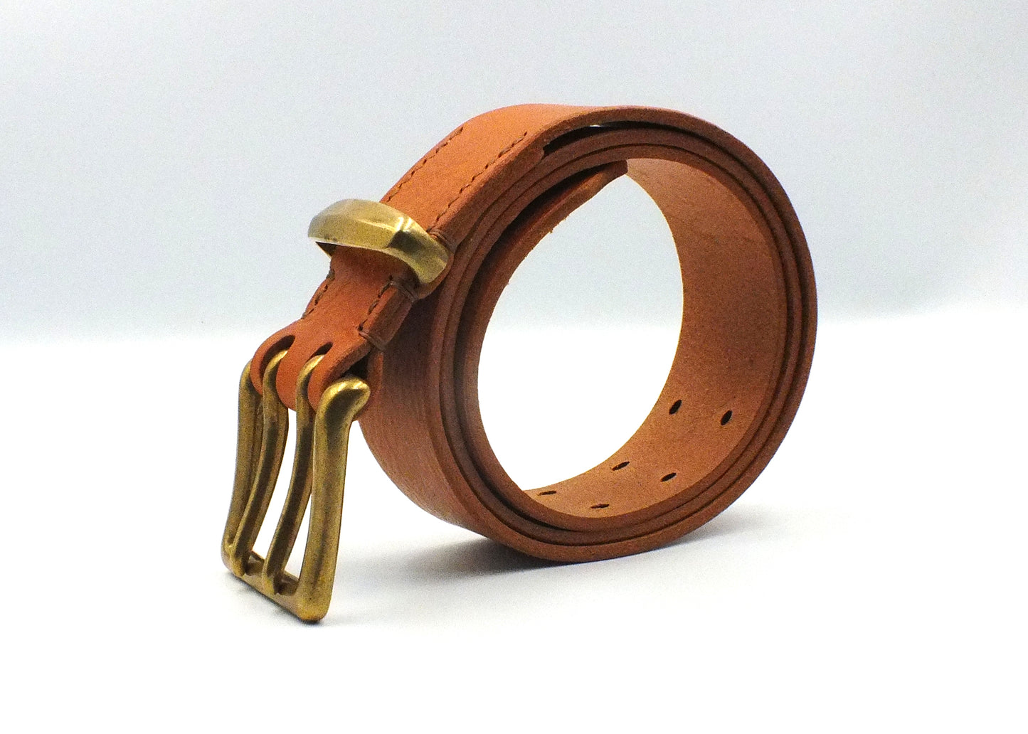 SALE - Tan Leather Belt - 2 prong Brass buckle - 1.5" (38mm wide) - Fit Waist 34" to 38"