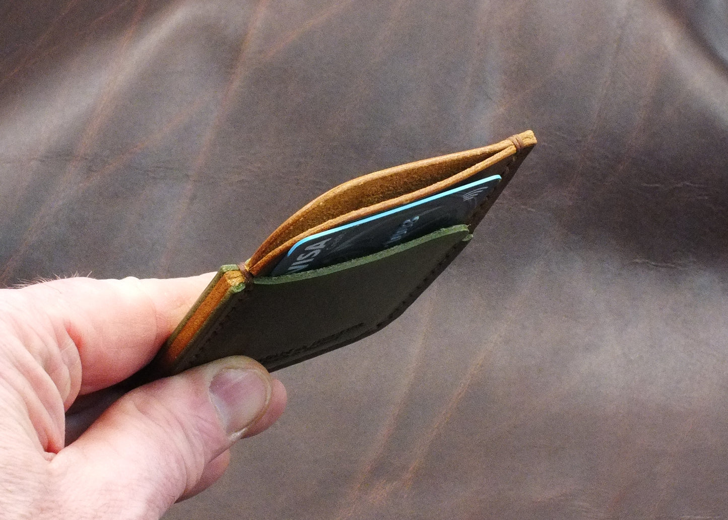 The Caburn Card Wallet - Olive and Russet