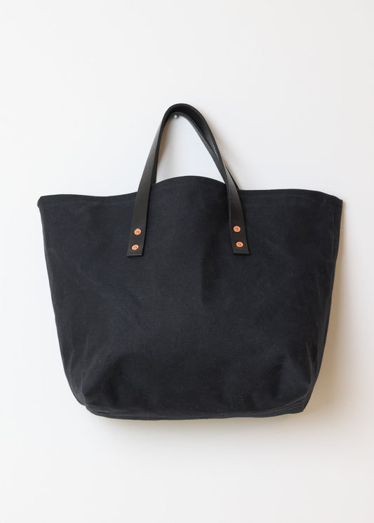 Black Canvas Tote with Leather Handles