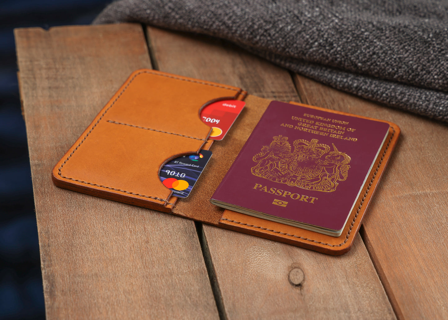 Leather Passport Holder - Hand Stitched